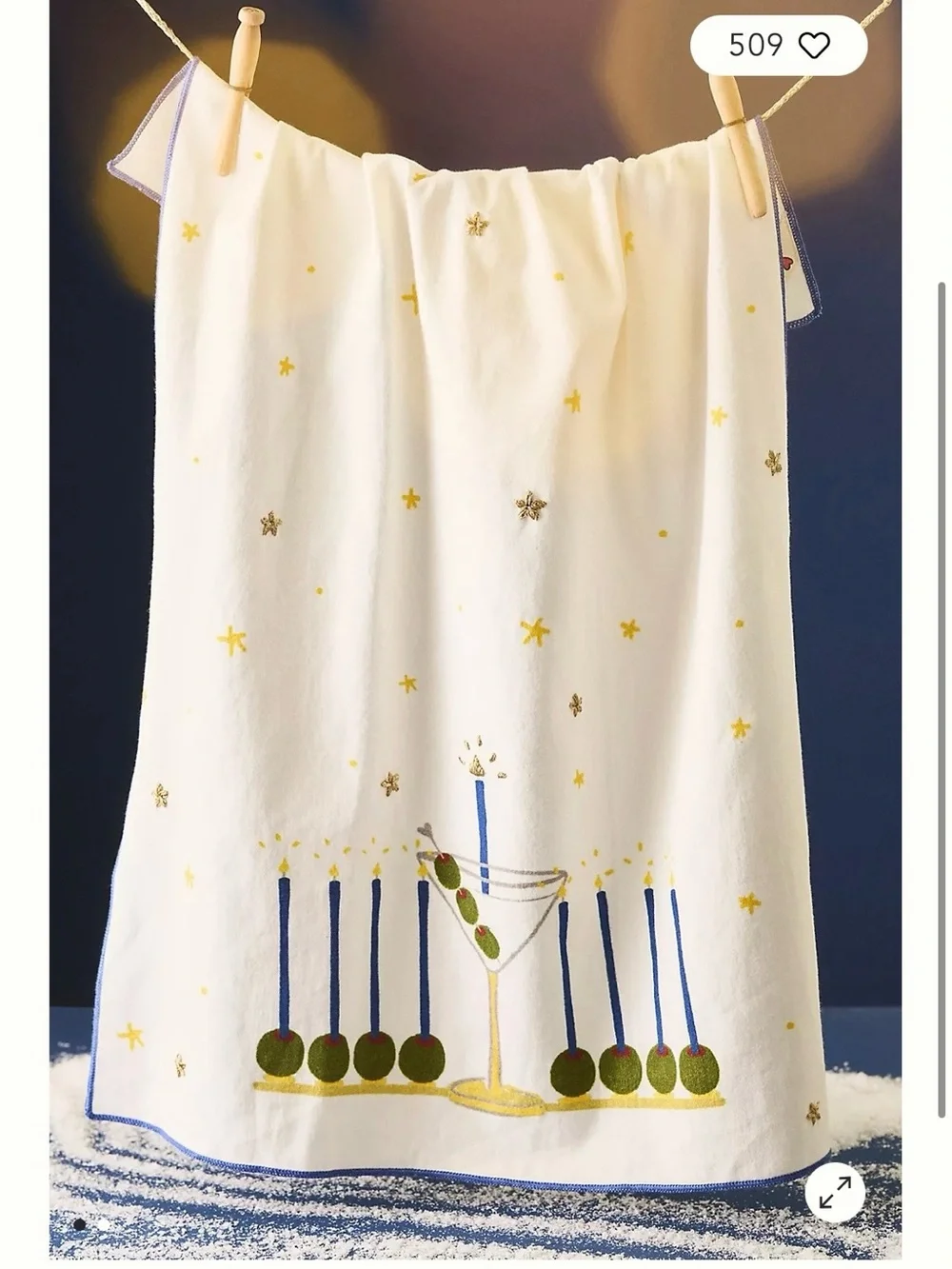 NWT Anthropologie Noun New York Martini Hanukkah Menorah Dish Towel